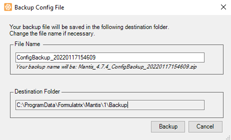 Backup Config File Window